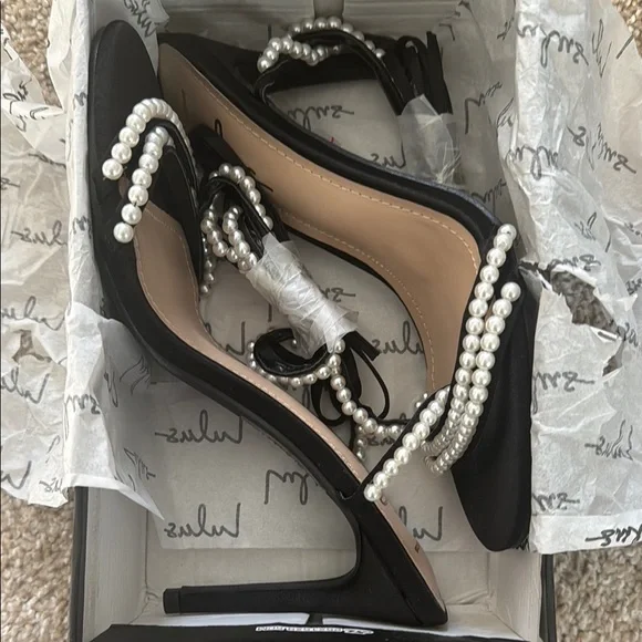 Lulu’s Pearl Black and White Strappy Heels - Picture 2 of 5